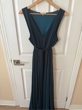 Baltic Born Sleeveless Deep V Teal Maxi Dress with Tie Waist